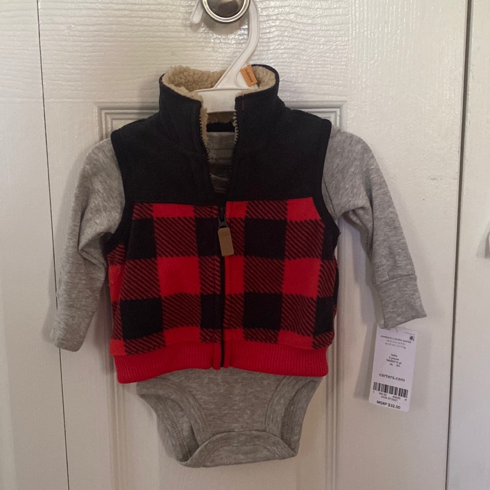 Carters Grey With Cute Fleece Vest. Never Worn. Newborn. Missing Bottom Pants.